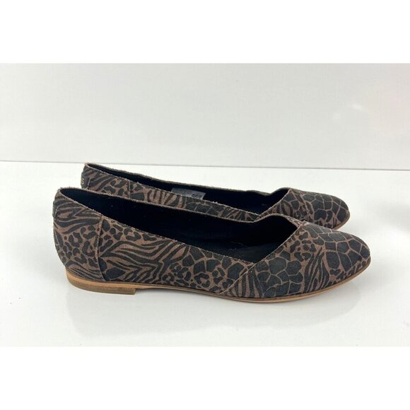 TOMS Womens Julie Leopard Suede Flats Slip On W 7.5 Shoes Black Brown - Picture 2 of 8